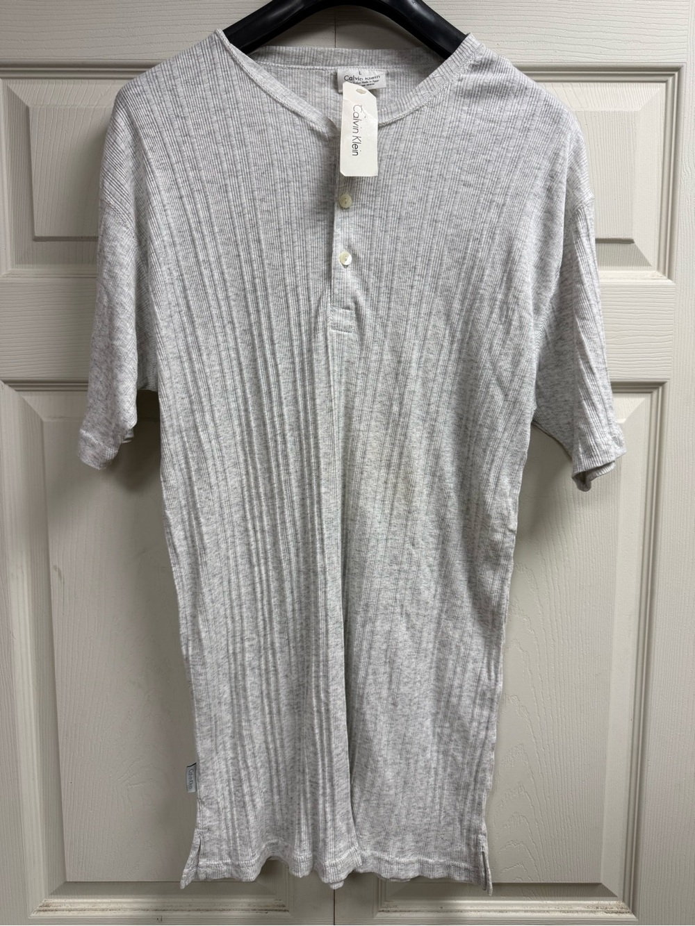 Vintage Men’s Calvin Klein Ribbed Henley Heather Gray Large Egyptian Cotton